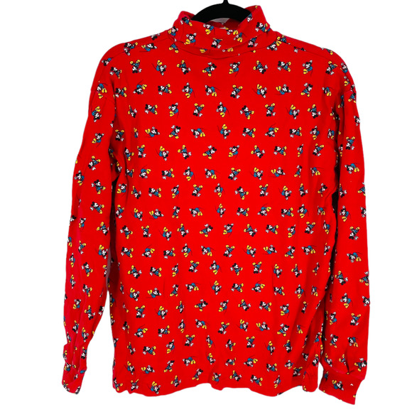 Vintage Mickey & Co All Over Micky Mouse Print Red Turtle Neck Top - Picture 3 of 6